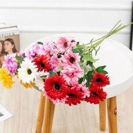 Decorative Flowers 60cm 6 Heads Artificial Gerbera Branch Silk Sunflower For Home Garden Wedding Christmas Party Decoration Fake Plants