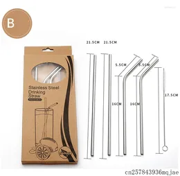 Drinking Straws 100Sets Reuseable Straw Metal Straight Bend With Cleaner Brush Bar Accessories Eco-friendly Stainless Steel