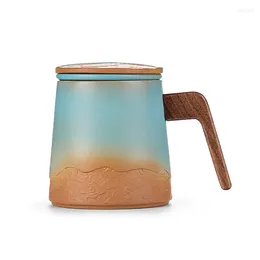 Mugs Creative Ceramic Mug Retro Tea Cup With Philtre Screen Handmade Coffee Cups Wooden Handle Household Large Water