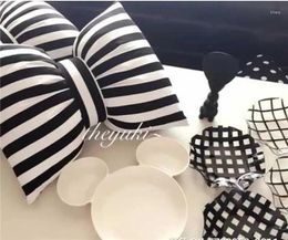 Pillow Black And White Striped Bow Waist Cute Lunch Break