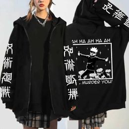 Men's Hoodies Sweatshirts Jujutsu Kaisen Gojo Satoru Print zipper Hoodies Funny Mnaga Sweatshirts Men Long Slve Autumn Winter Plus Size Zip-up Hoodie T240510