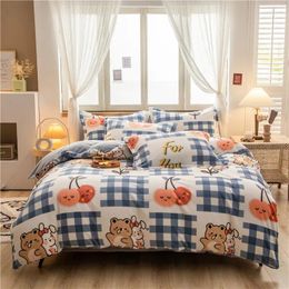 Bedding Sets Cartoon Plant Flower Pattern Classic Set Winter Warm Milk Velvet 4PCS Thick Plush Oversize Duvet Cover