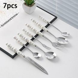 Dinnerware Sets Fashion Ceramic Handle Pearl Dining Knife Fork Spoon Cutlery Stainless Steel Creativity Gift Flatware Household Kitchen