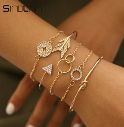 Sindlan 5PCs Crystal Geometric Bangles for Women Vintage Gold Open Bracelets Set Arrow Compass Boho Bracelet Wrist Chain Jewelry9843340