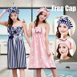 Towel Quick-drying Bathroom Bath Robe Wearable Microfiber Women Cute Super Absorbent Strapless Gown Cap