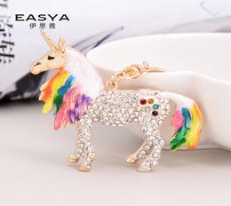 Unicorn Keychain Bag Rhinestone Pendant Fashion Accessories Alloy Keyring Creative Charms Unicorn Key Chains8428734