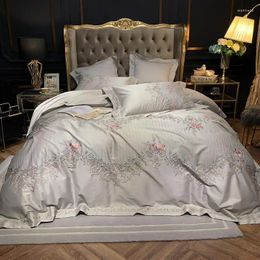 Bedding Sets 600TC Egyptian Cotton European Style Embroidery Duvet Cover Set Pillow Cases Flat/Fitted Sheet