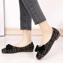 Casual Shoes Square Toe Women's Kawaii With Bow Black Cute Ladies Footwear Low Heel Elegant Dress Slip On Offer Young Y2k