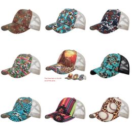 15 Colours Ponytail Baseball Cap Chrysanthemum Cactus Pattern Messy Bun Hats Washed Cotton Snapback Caps Graffiti Sunscreen Cap Casual Summer Sun Visor Outdoor Hat