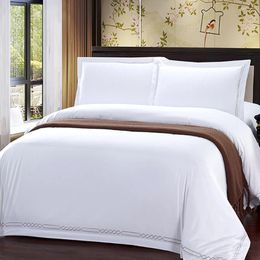 Bedding Sets White Cotton 400 Thread Count Satin El Set Quilt King Embroidery Duvet Cover Bed Linen Flat Sheet Pillow Case