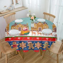 Table Cloth Christmas Gingerbread Candy Santa Round Tablecloth Waterproof Wedding Party Cover Dining