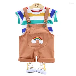 Clothing Sets Children's Suit For Boys And Girls Kids Summer Short-sleeve Stripe T-shirt Overalls Two-piece Baby Set 0-4Y