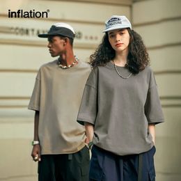 INFLATION Soft Touch 100% Cotton Blank T Shirt Men 265gsm Heavy Weight Oversized TShirt Unisex Hip Hop Tees 240513