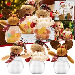 Christmas Decorations Candy Jar Children Gift Santa Snowman Ornament Storage Box Clear Plastic Novelty Cookie Jars H Doll Lid Bottle