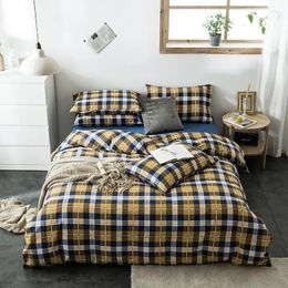 Bedding Sets Plaid Duvet Cover Set Cotton Soft Breathable Bed Sheet Pillowcase Geometric Chequered Pattern With Zipper Easy Care