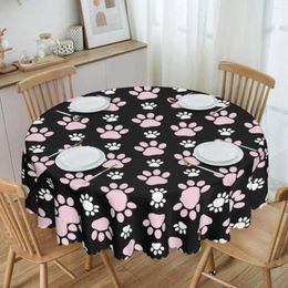 Table Cloth Round Oilproof Pretty Pattern Of Pink Paws Cover Cute Animal Dog Lover Tablecloth For Dining 60 Inches