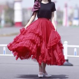 Skirts Puffy Multi-layer Irreguar Candy Long Tulle Skirt Fairy Fluffy A-line High-Low Ruffled Ankle Mesh