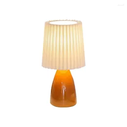 Table Lamps AFBC USB Retro Pleated Beside Lamp Cute Desk For Bedroom Stepless Dimming Bed Deco LED Light