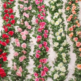 Decorative Flowers 220CM Artificial Rose Vine Simulation Ivy Hanging Garland Fake Flower Silk Wedding Decor Wall Plant