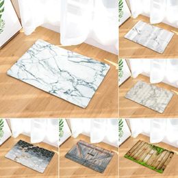 Bath Mats 3D Wood Grain Ceramic Tile Bathroom Mat Toilet Carpet Flannel Non-Slip Rug Shower Room Floor
