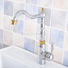 Kitchen Faucets Polished Chrome & Gold Color Brass Bathroom Sink Faucet 360 Degree Swivel Spout Basin Mixer Tap Tsf814