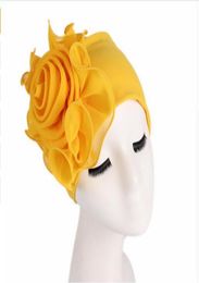 Women Stretchy Beanies with Big Flower Hair Loss Cap African Turban Boho Head Wrap Hijab Wedding Party Cap Turbantes mujer GB5891797596