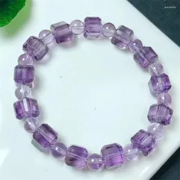 Link Bracelets 8MM Natural Amethyst Faceted Cube Bracelet Women Trendy Reiki Healing Elastic Bangles Yoga Energy Wristband Jewellery Gift