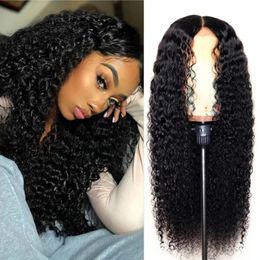 High Quality Kinky Curly 360 Lace Frontal Brazilian Wig For black Women loose curly glueless synthetic lace front wig with baby hair blenched knots Dropshipping