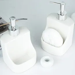 Liquid Soap Dispenser 1Pcs Simple Grey And White Ceramic Bottle Household Bathroom Lotion Sponge Holder