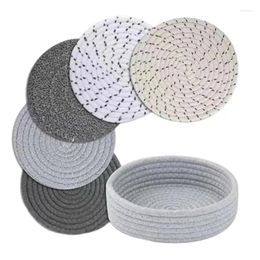 Table Mats 5pcs Round Mat Woven Ramie Placemats Anti Slip Dining Non-Slip Tableware Bowl Pads Kitchen Drink Cup Coasters