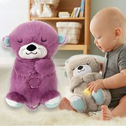 Baby Breathe Bear Soothes Otter Plush Toy Children Soothing Music Sleep Companion Sound And Light Stuffed Doll Gifts 240510