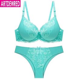 Bras Sets Women Sexy Lace Big Size Bra Set Plus Size Push Up Underwear Set 7 Colour Push Up Bra Brief Set C D Cup Brassiere Panty Set Y240513