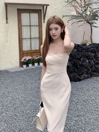 Casual Dresses Korean Fashion Plain Color Party Dress Summer Spaghetti Strap Vacation Mini And Max Beach Vestidos