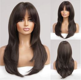 wigs Dark brown high temperature silk eight figure fringe long straight hair wig head layered wig free send