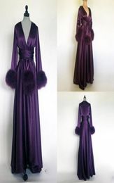 Purple Women Prom Dresses Bathrobe Nightgown Silk Satin Sleepwear Bridal Robe Bridesmaid Evening Gowns petites Plus Size Custom Ma5318353