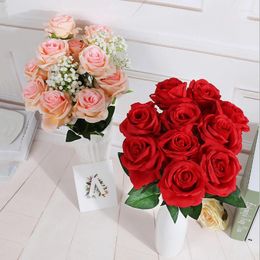 Decorative Flowers 10PCS Rose Artificial Silk Fake For Home Decor Garden Wedding Plants Christmas Garland Material