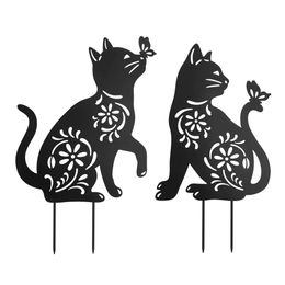 Hokfirm Stack Outdoor Decoration Metal Black Cat Stack, Status Silhouette Pattern, Animal Art Lawn Garden Silhouette, Set of 2