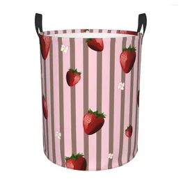 Laundry Bags Basket Cute Strawberries And Stripes Cloth Folding Dirty Clothes Toys Storage Bucket Household