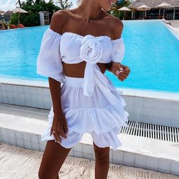 Work Dresses Fashion Slash Neck Long Sleeve Shirt Skirts 2024 Beach Party Outfit Women Skirt Two Piece Sets Summer Sexy Crop Tops Suit