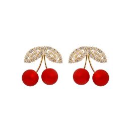 French Sweet Romantic Designer Red Cherry Small Stud Earrings For Woman Korean Fashion Jewellery Girls Elegant Accessories