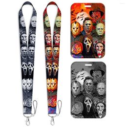 Keychains Horror Things Credential Holder Key Chain Movie Killer Lanyards For Halloween Neck Strap Phone Keyring Accessories