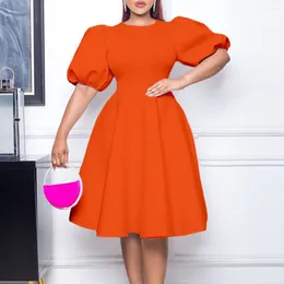 Party Dresses Elegant Woman 2024 O Neck Short Sleeve High Waisted A Line Pleated Mid Calf Luxury Birthday Dinner Vestidos Mujer