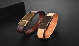 Link Chain Jiayiqi Simple Brown Leather Bracelet For Men Stainless Steel Magnetic Clasp Fashion Jewelry Bangles Gift Trum226795368