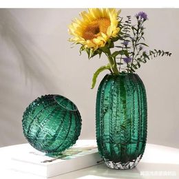 Vases Simulated Cactus Green Glass Vase Hydroponic Flower Pots Decorative Flowers Arrangement Desk Decoration Shape