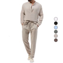 2023 Autumn New Men's Solid Colour Casual T-shirt Sleeve Shirt Long Pants Set Trend M513 55