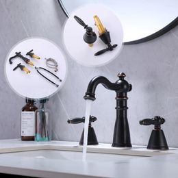 Bathroom Sink Faucets Oil Rubbed Bronze/Brushed Gold/ Black Brass Faucet 3 Holes 2 Handles Basin Mixer Tap Cold Water Copper
