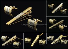 Gold Tie Clip And Cufflink Set For Men Classic Meter Clips Cufflinks Sets Copper Bar Golden Collar Pin Jewelry1 Drop Delivery 20219844225