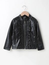 Jackets Kids PU Leather Jacket Long Sleeve Zipper Closure Casual Outwear For Girls Boys