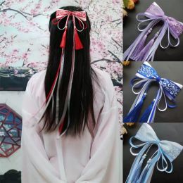 Retro Chinese Style Bowknot Ribbons Headdress Hairpin Women Hanfu Tassels HeadWear Hair Accessories Children's Hair Clip