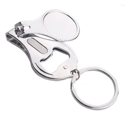 Party Favour 2Pcs Multi-function Portable Bottle Opener With Key Ring Home Carbon Steel Nail Clipper Manicure Tools
